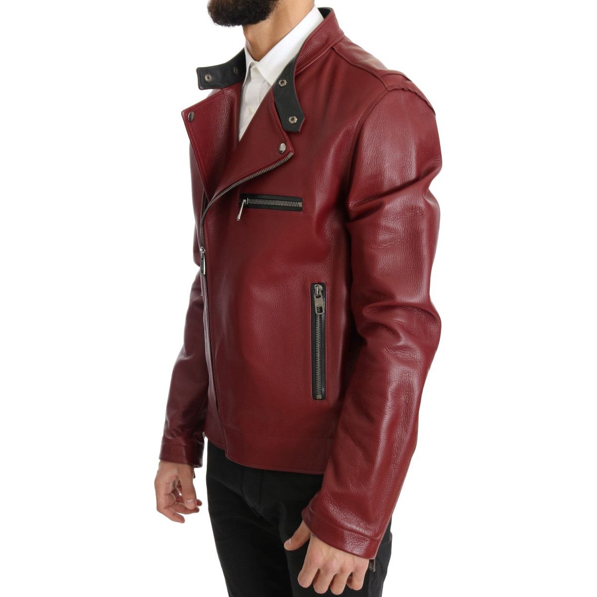 Radiant Red Leather Biker Motorcycle Jacket