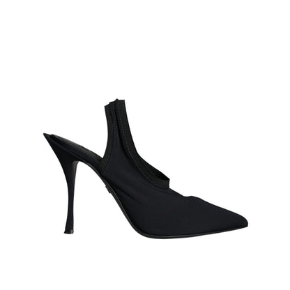 Dolce & Gabbana Black Jersey Stretch Heels Slingback Shoes