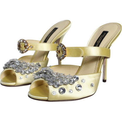 Dolce & Gabbana Yellow Mary Janes Satin Crystal Sandals Shoes