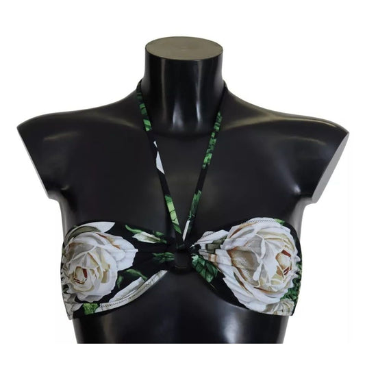 Dolce & Gabbana Black Floral Halter Beachwear Swimwear Bikini Top Dolce & Gabbana