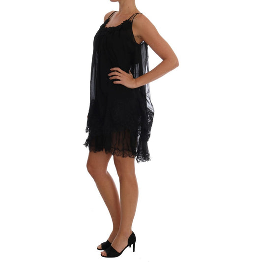 Elegant Black Silk Lace Chemise Dress