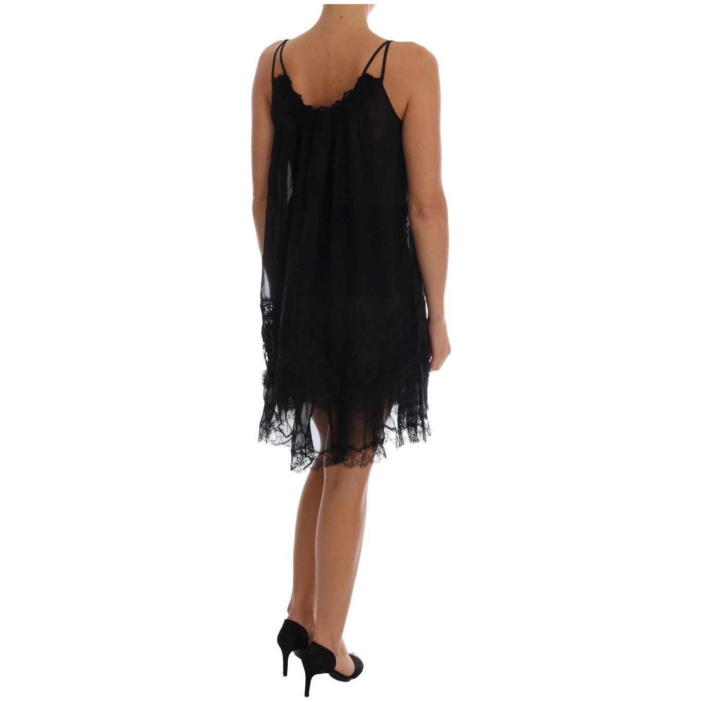 Elegant Black Silk Lace Chemise Dress