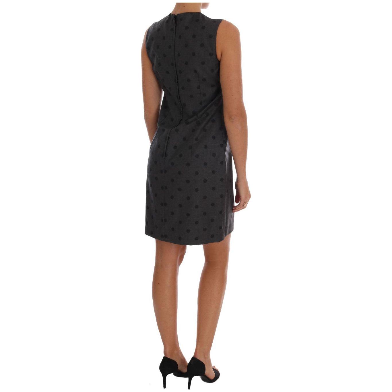 Dolce & Gabbana Gray Polka Dotted Sheath Wool Dress