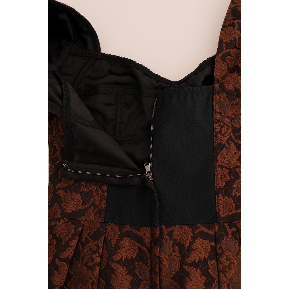 Dolce & Gabbana Chic Brown Mini Wool Blend Dress Dresses black-brown-floral-brocade-a-line-dress
