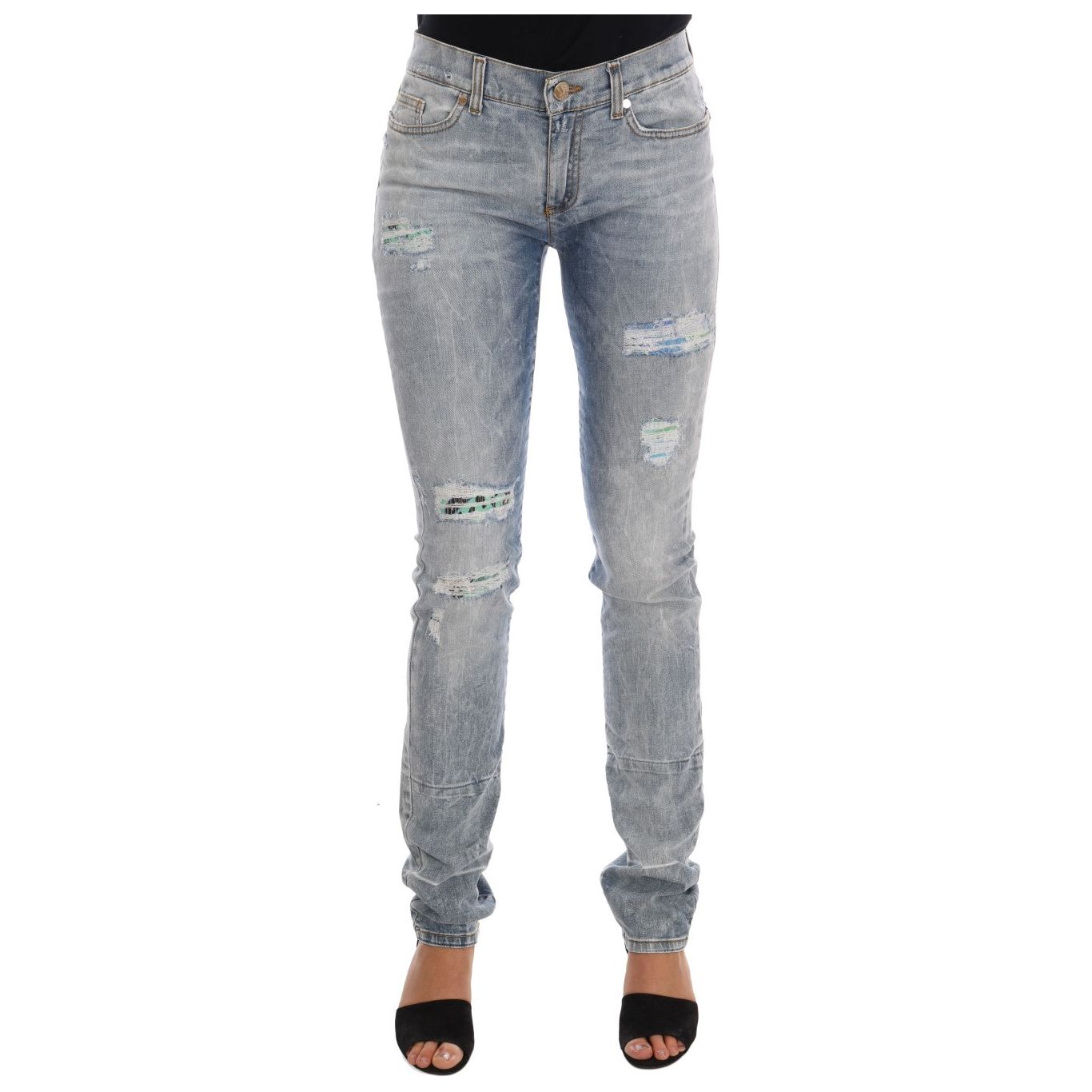 Chic Light Blue Torn Slim Fit Jeans