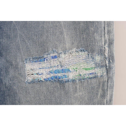 Versace Jeans Blue Wash Torn Stretch Slim Fit Jeans