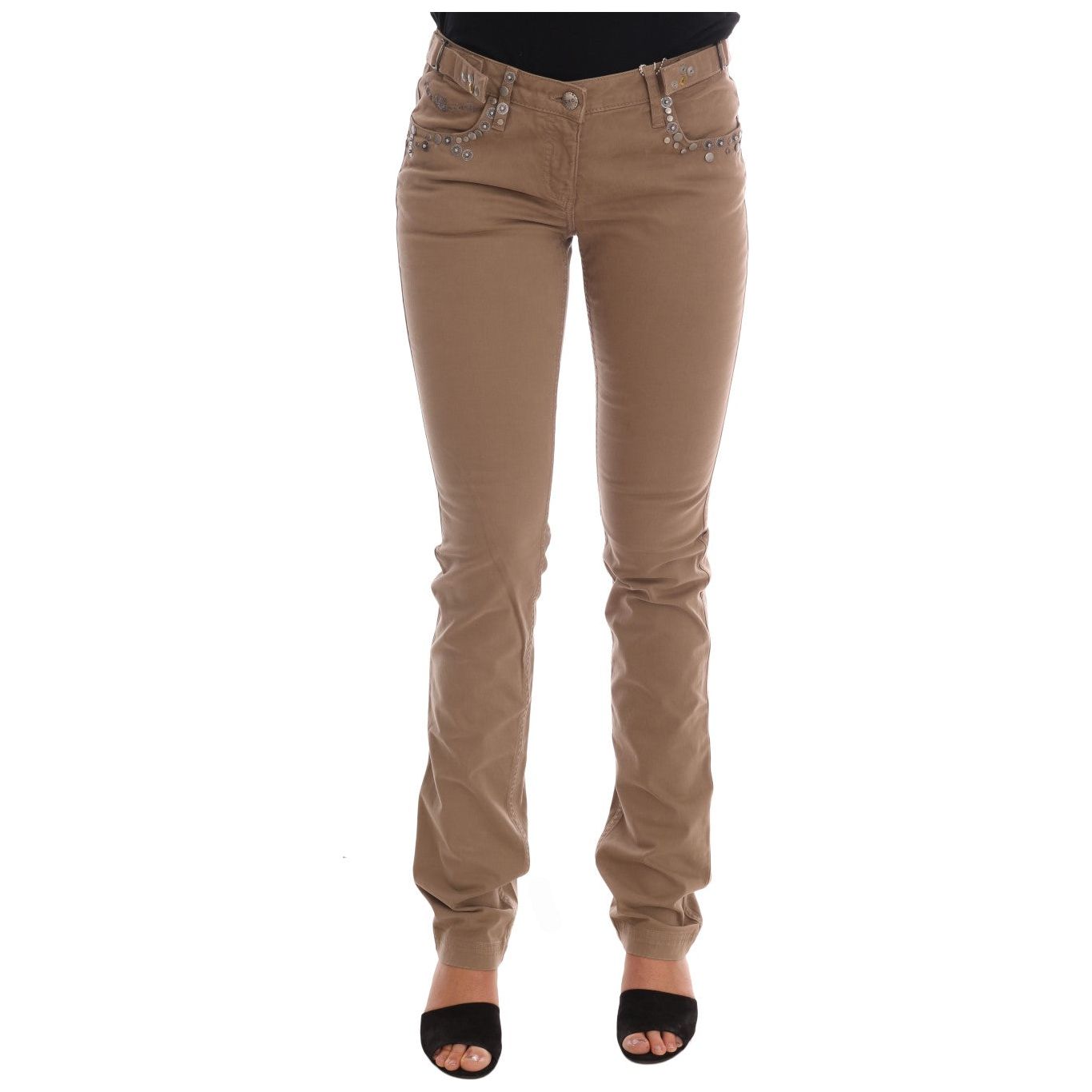 Beige Super Slim Fit Designer Jeans