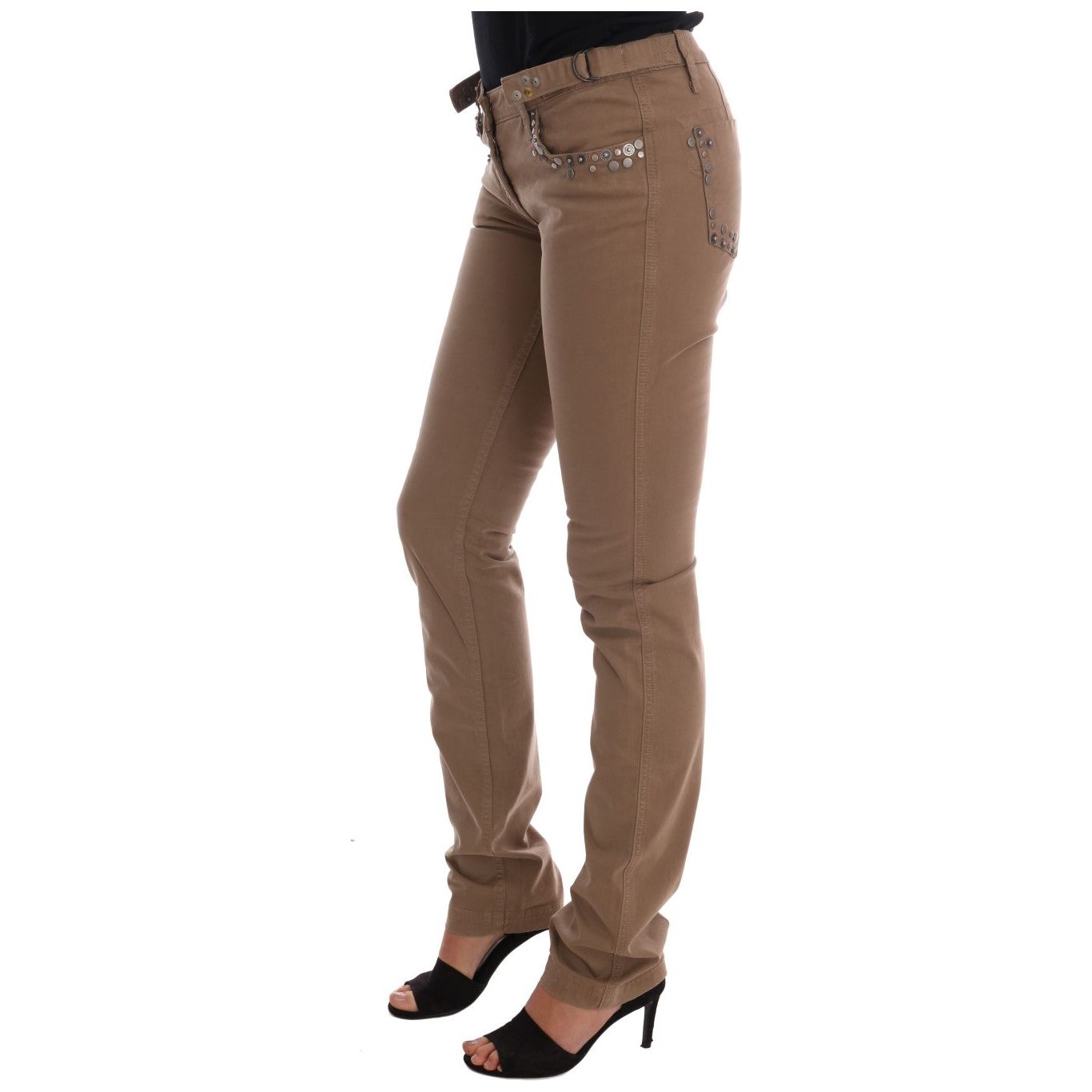 Beige Super Slim Fit Designer Jeans