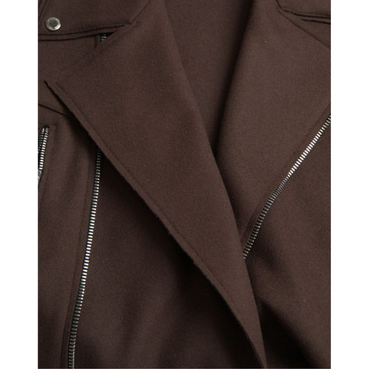 Brown Coat Short Biker Wool Jacket
