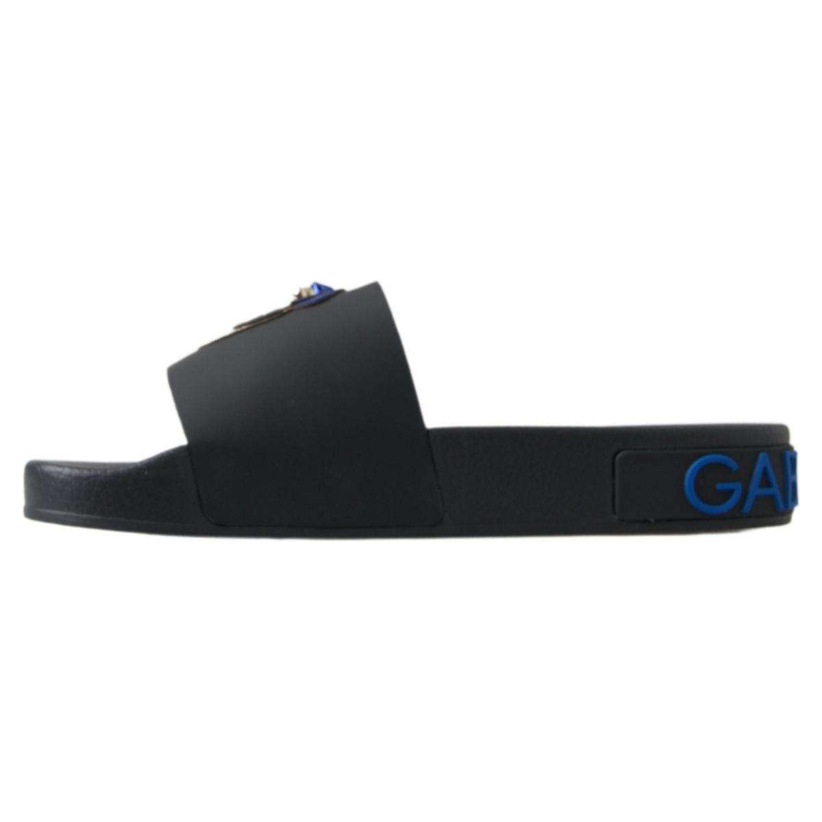 Dolce & Gabbana Elegant Black Leather Slide Sandals black-slides-sandals-beach-saint-barth-shoes