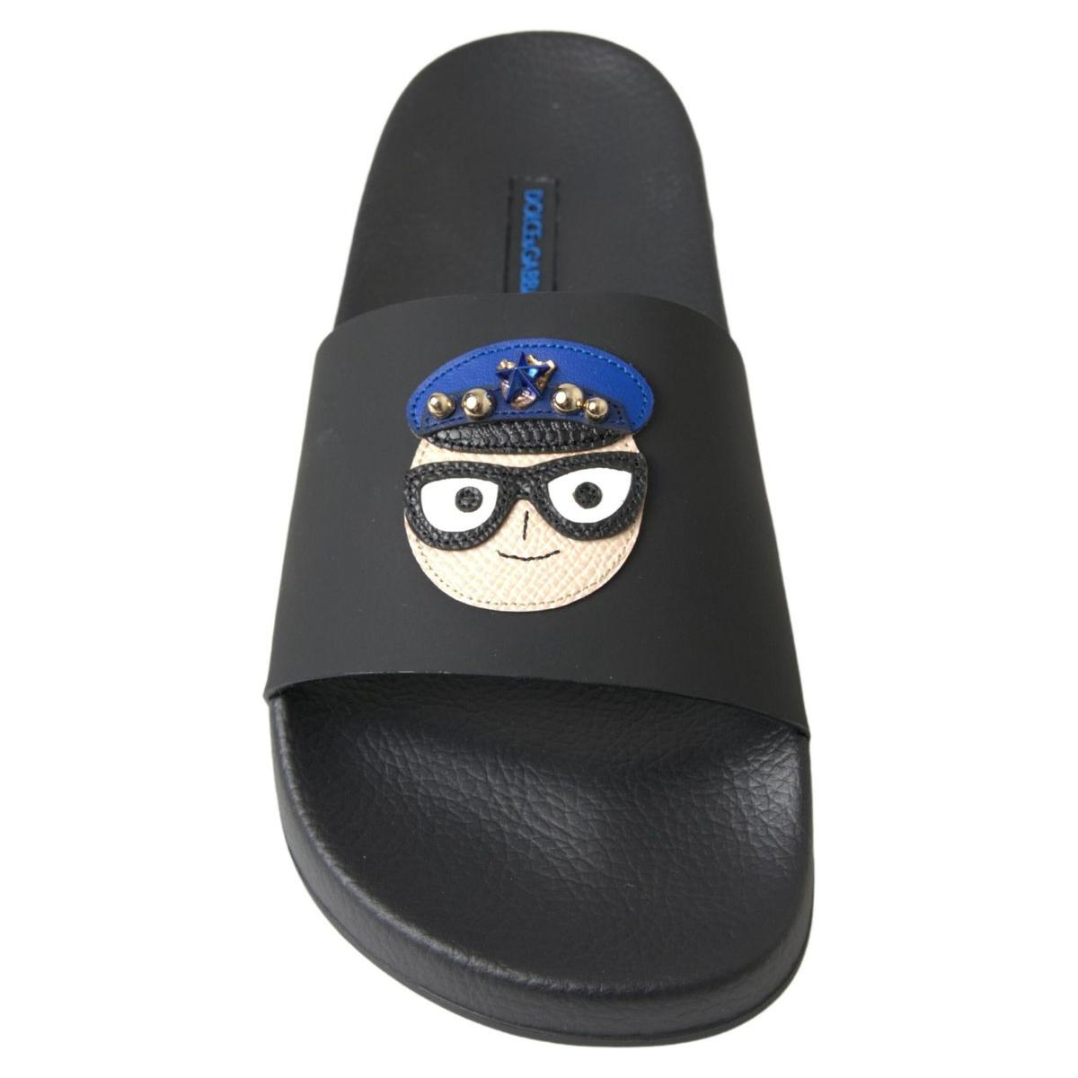 Dolce & Gabbana Elegant Black Leather Slide Sandals black-slides-sandals-beach-saint-barth-shoes
