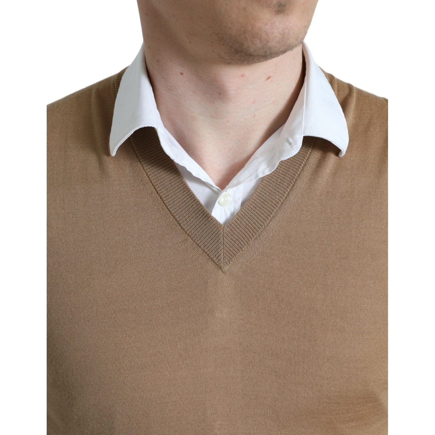 Dolce & Gabbana Elegant Sleeveless V-Neck Wool Sweater brown-wool-sleeveless-pullover-sweater