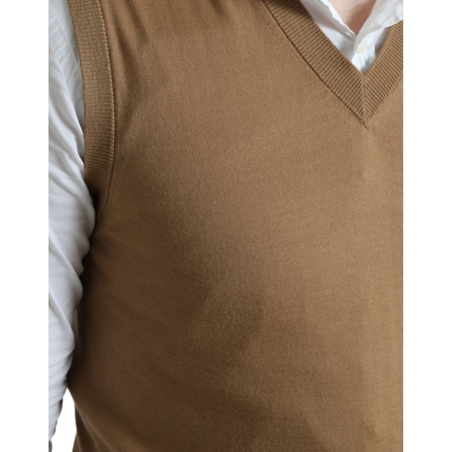 Dolce & Gabbana Elegant Sleeveless V-Neck Wool Sweater brown-wool-sleeveless-pullover-sweater