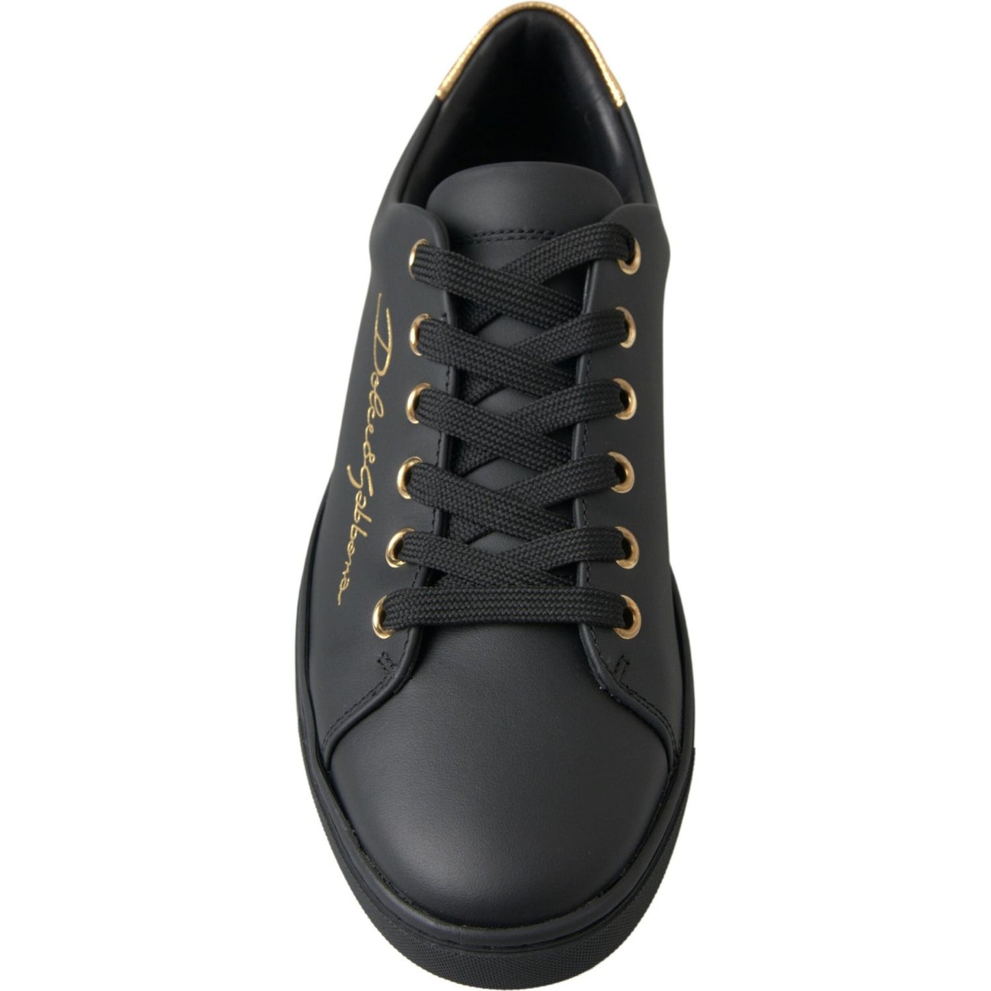 Dolce & Gabbana | Black Gold Leather Classic Sneakers| McRichard Designer Brands   