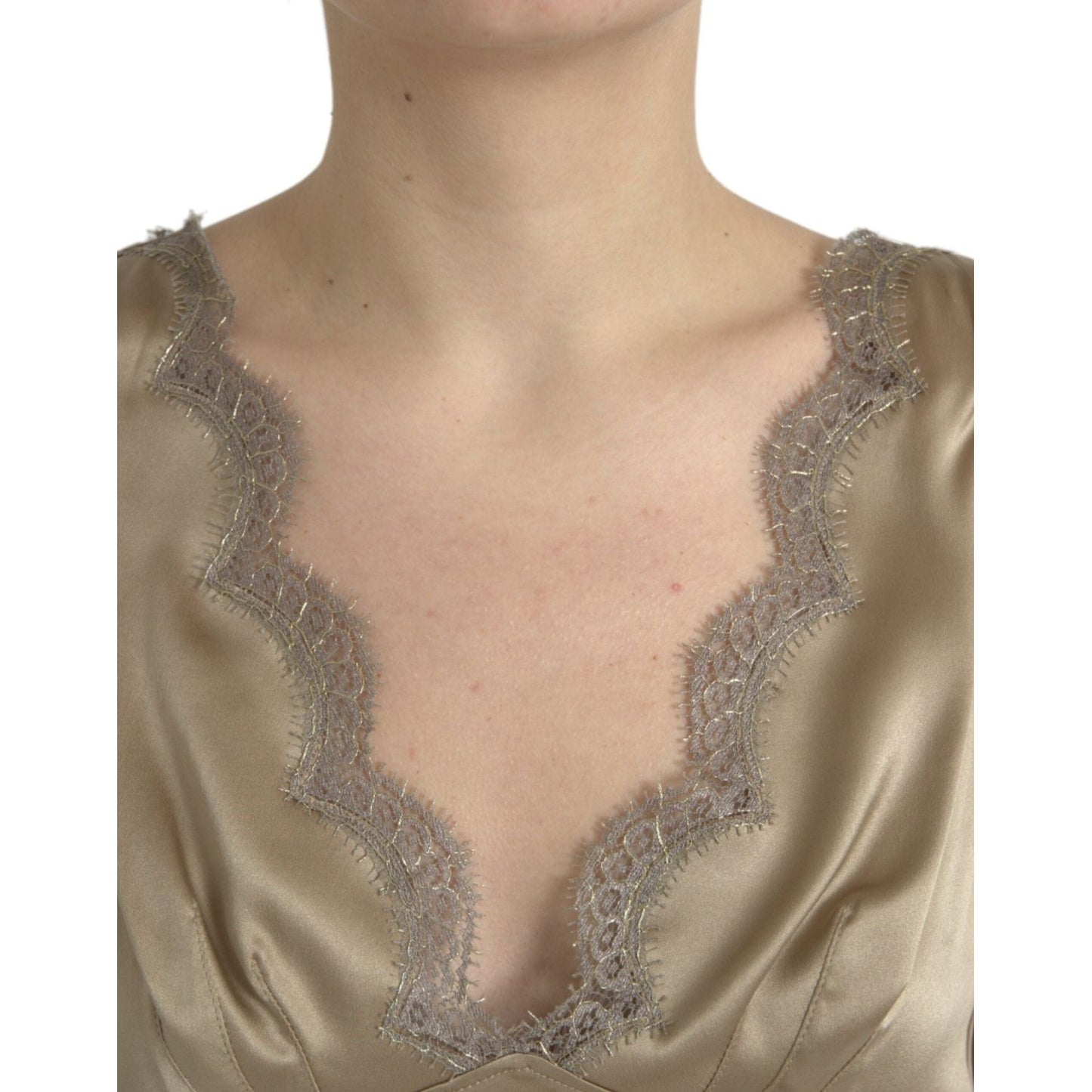 Dolce & Gabbana | Elegant V-Neck Sleeveless Lace Trim Top| McRichard Designer Brands   