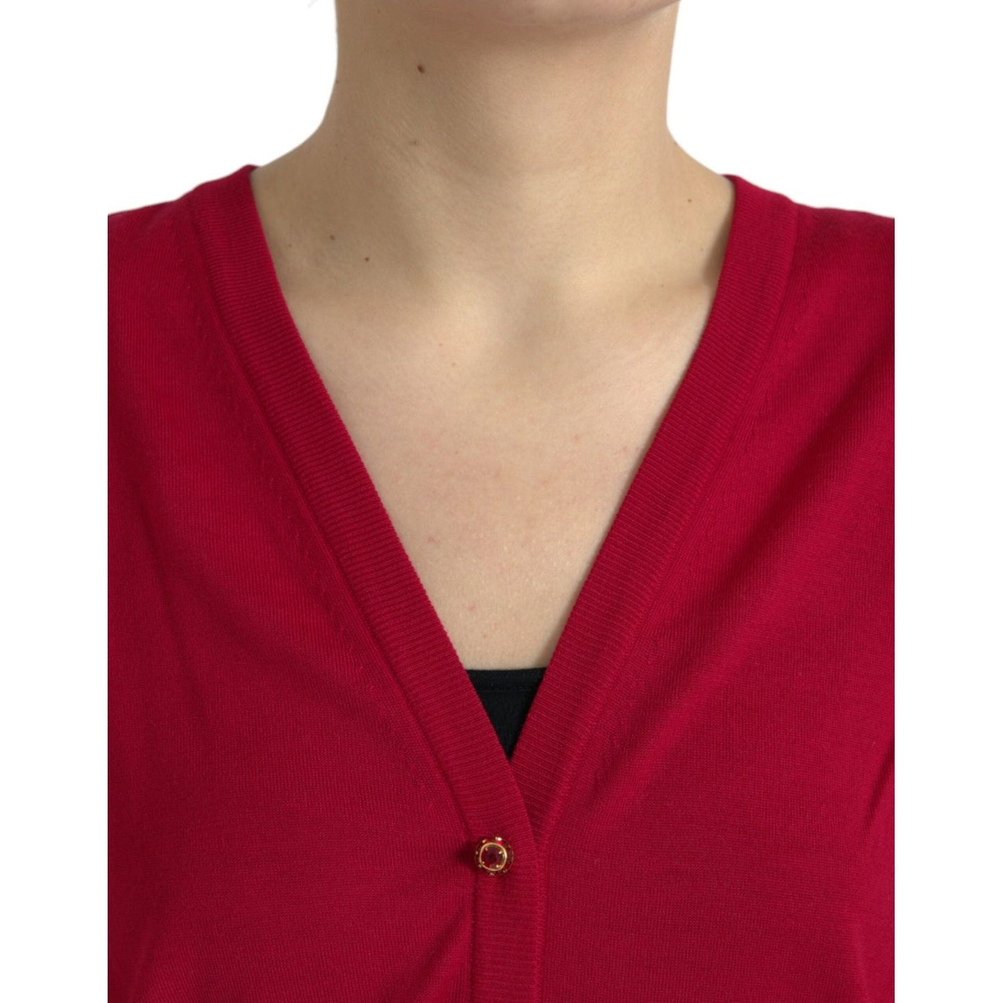 Dolce & Gabbana Elegant Red V-Neck Wool Cardigan elegant-red-v-neck-wool-cardigan