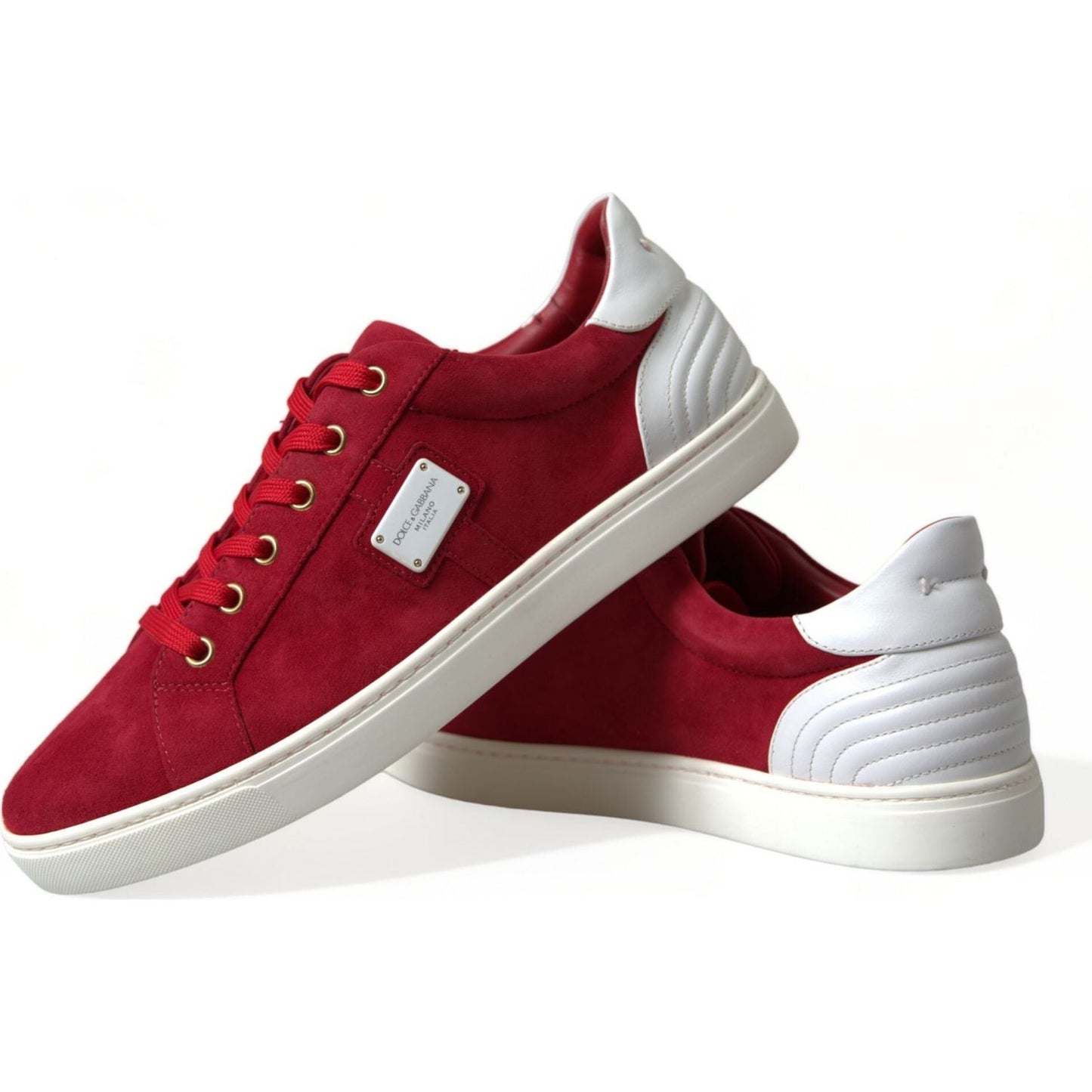 Dolce & Gabbana Elegant Red & White Leather Sneakers red-suede-leather-low-top-sneakers-shoes
