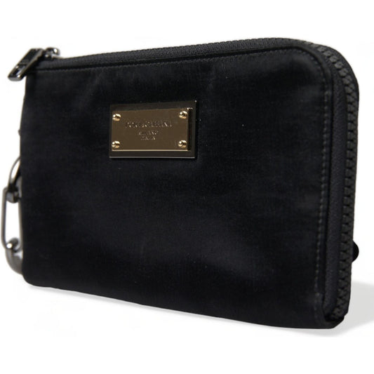 Dolce & Gabbana Chic Nylon-Leather Designer Pouch black-nylon-logo-plaque-keyring-pouch-clutch-bag-1