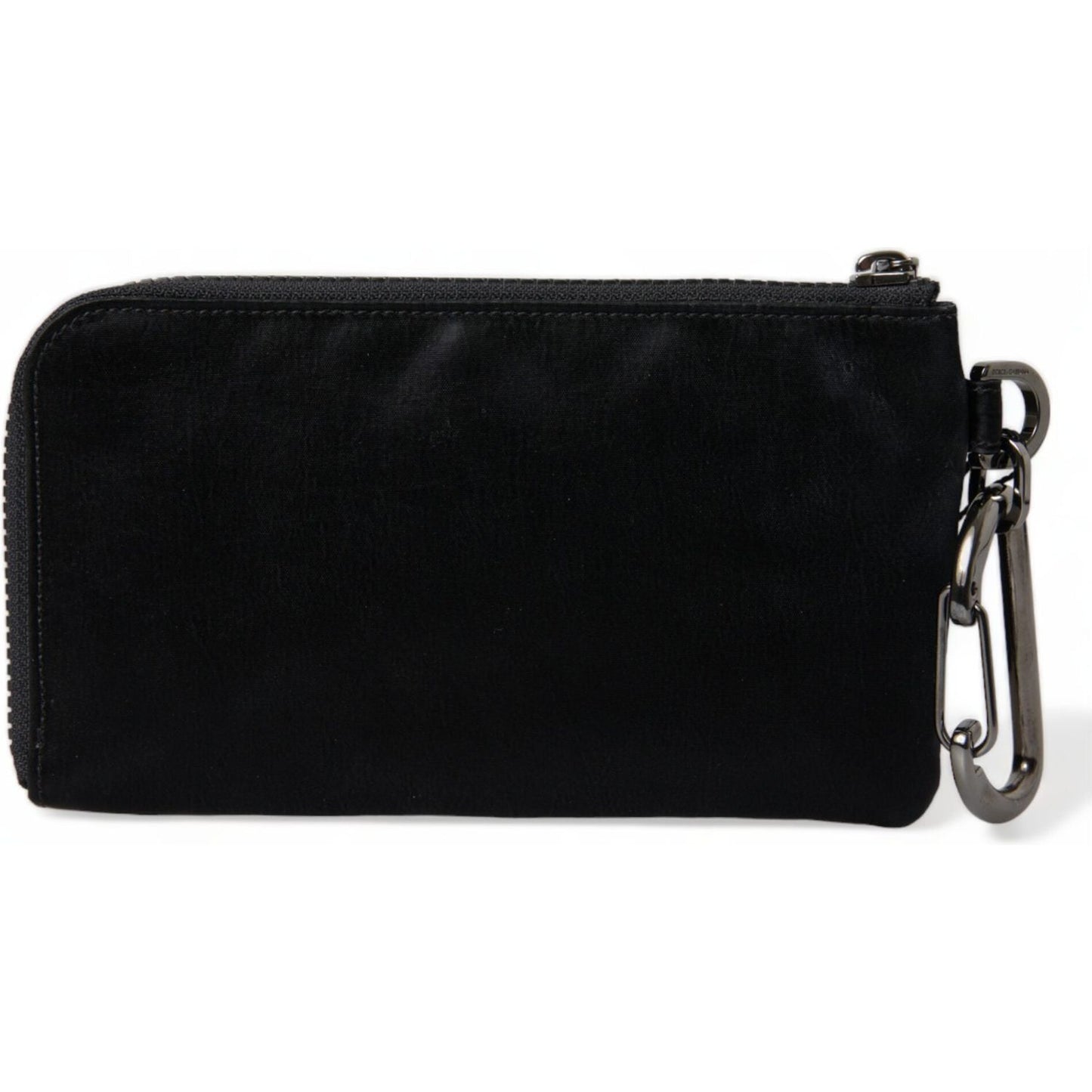 Dolce & Gabbana Chic Nylon-Leather Designer Pouch black-nylon-logo-plaque-keyring-pouch-clutch-bag-1