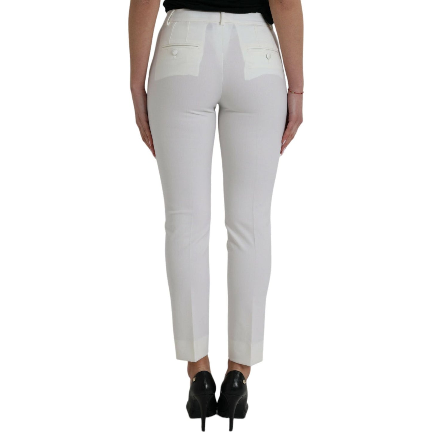 Dolce & Gabbana Elegant White Mid-Waist Tapered Pants elegant-white-mid-waist-tapered-pants