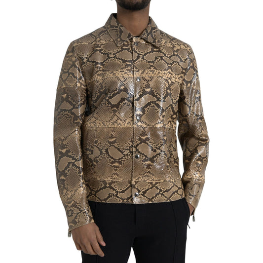 Dolce & Gabbana Beige Exotic Leather Biker Blouson Jacket beige-exotic-leather-biker-blouson-jacket