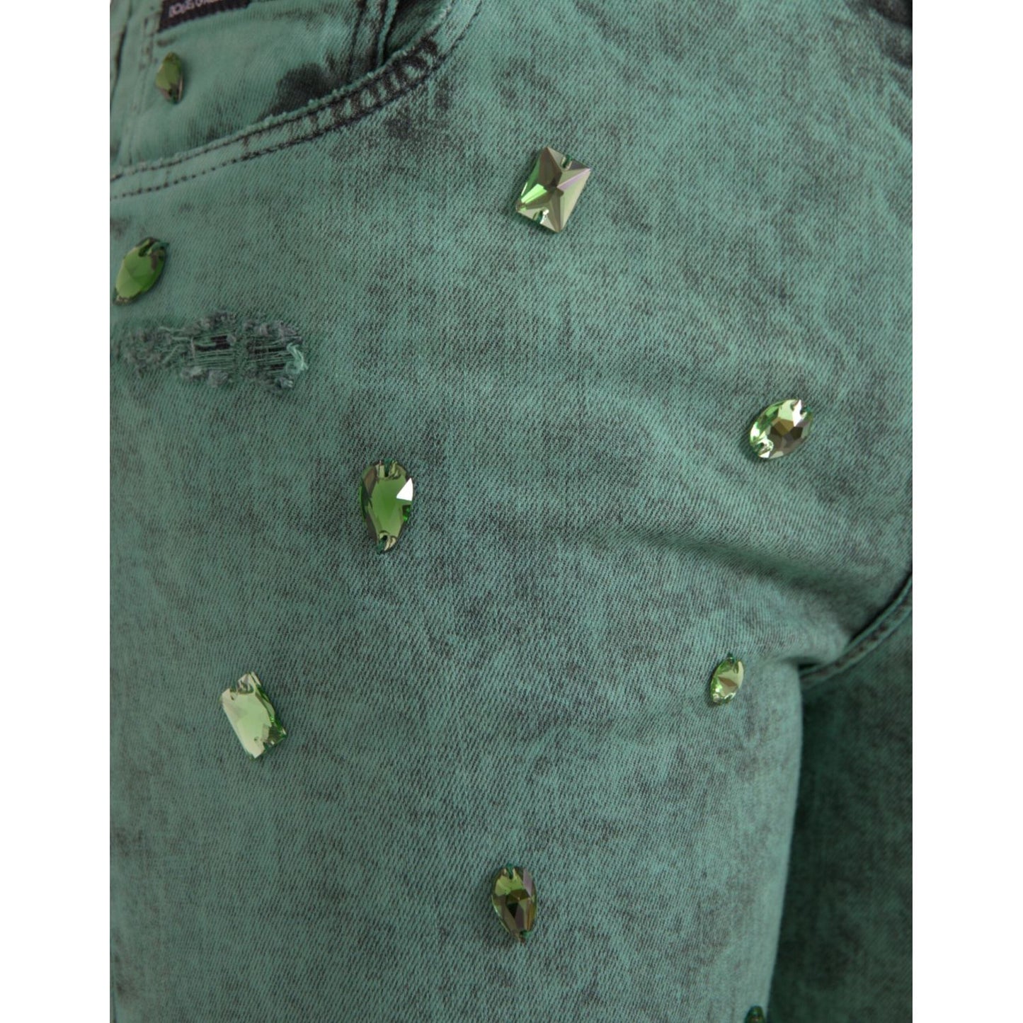 Dolce & Gabbana Green Crystals Cotton Stretch Slim Jeans green-crystals-cotton-stretch-slim-jeans