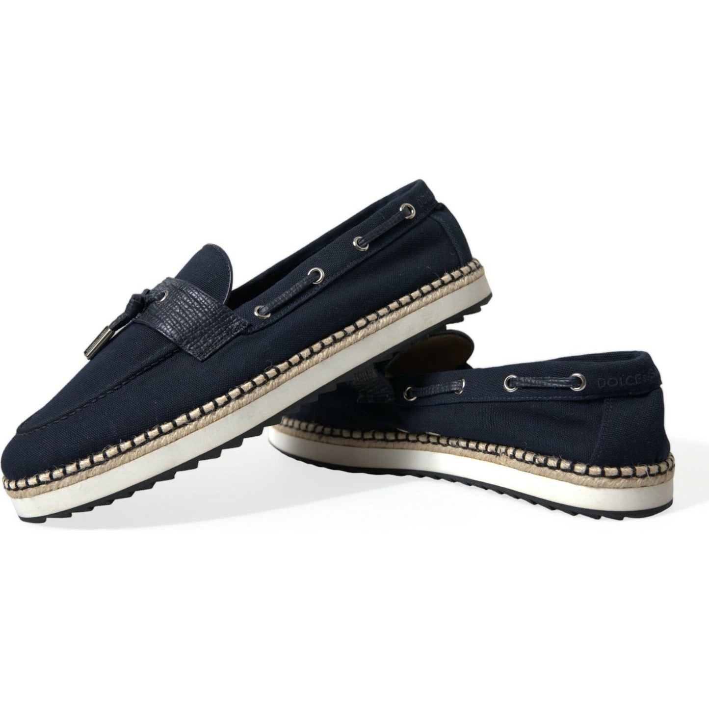 Dolce & Gabbana Elegant Navy Blue Fabric Loafers navy-blue-slip-on-men-moccasin-loafers-shoes