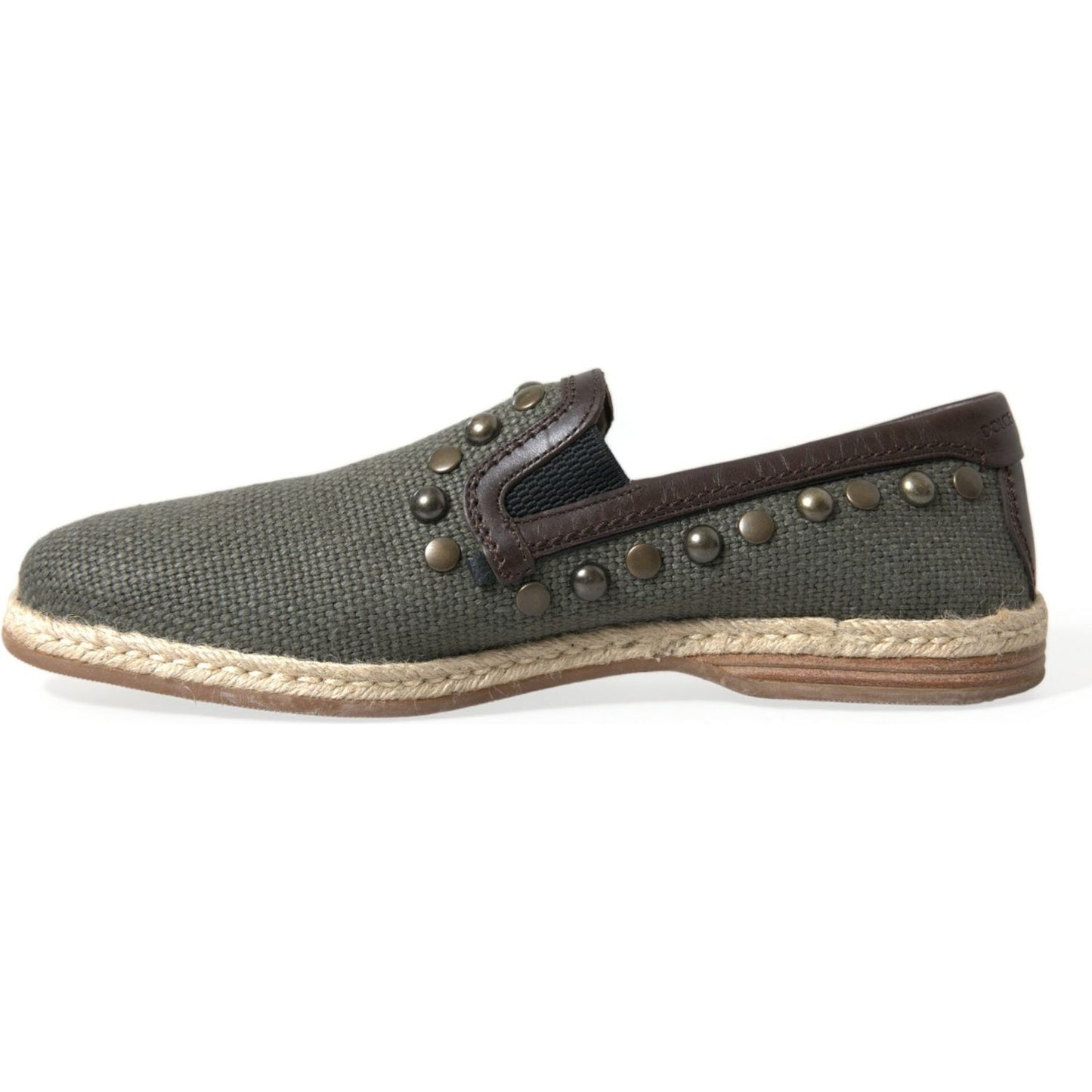 Dolce & Gabbana Studded Canvas Loafer Slipper Shoes gray-linen-leather-studded-loafers-shoes