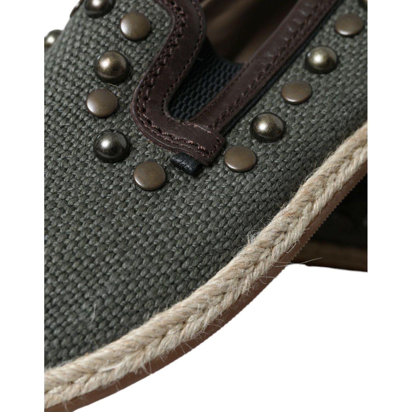 Dolce & Gabbana Studded Canvas Loafer Slipper Shoes gray-linen-leather-studded-loafers-shoes