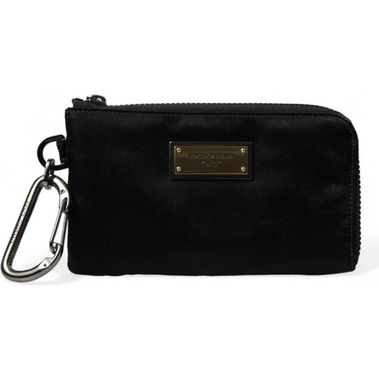 Dolce & Gabbana Elite Black Nylon & Leather Pouch with Logo Detail black-nylon-logo-plaque-keyring-pouch-clutch-bag-2