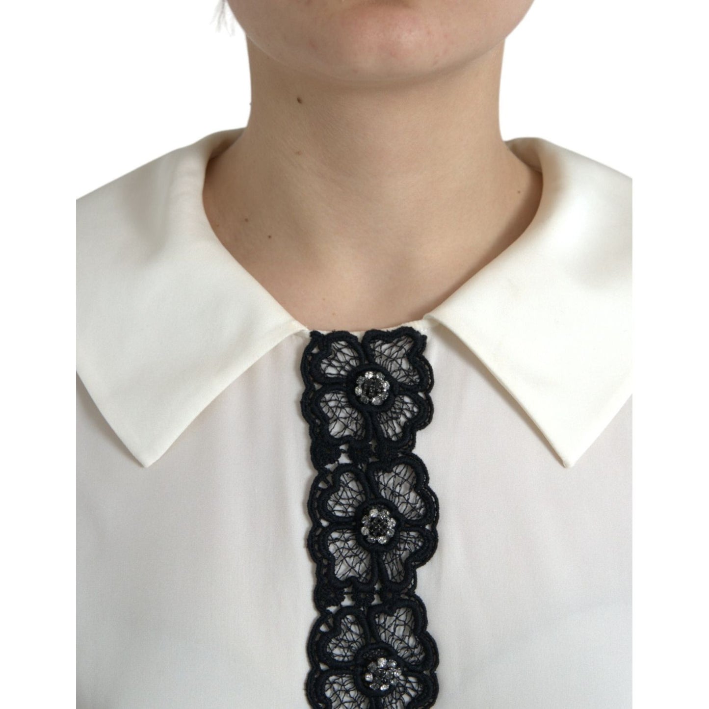 Dolce & Gabbana Elegant Off-White Lace-Trim Silk Blouse elegant-off-white-lace-trim-silk-blouse