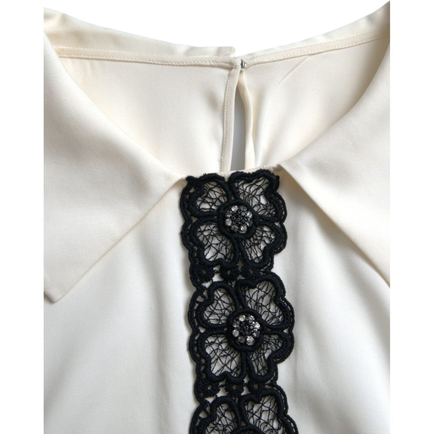 Dolce & Gabbana Elegant Off-White Lace-Trim Silk Blouse elegant-off-white-lace-trim-silk-blouse
