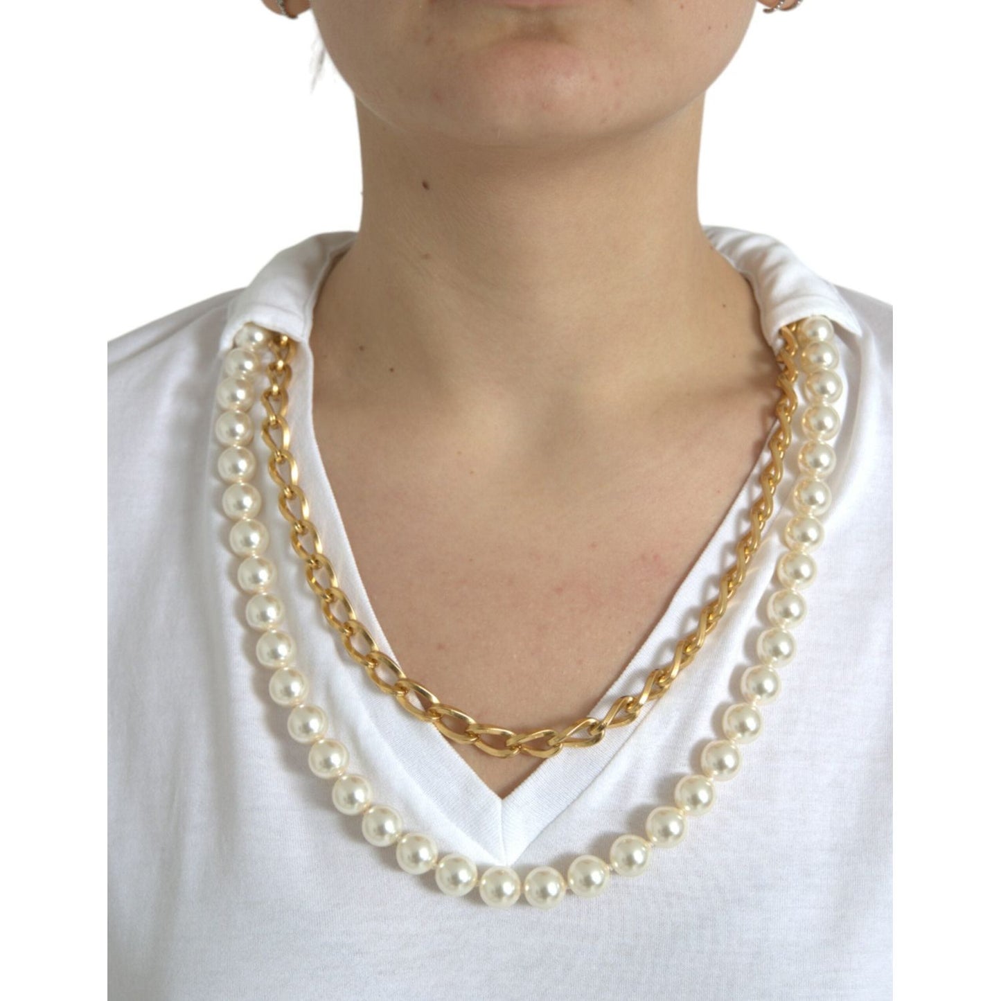 Dolce & Gabbana Elegant White Cotton Tee with Necklace Detail elegant-white-cotton-tee-with-necklace-detail