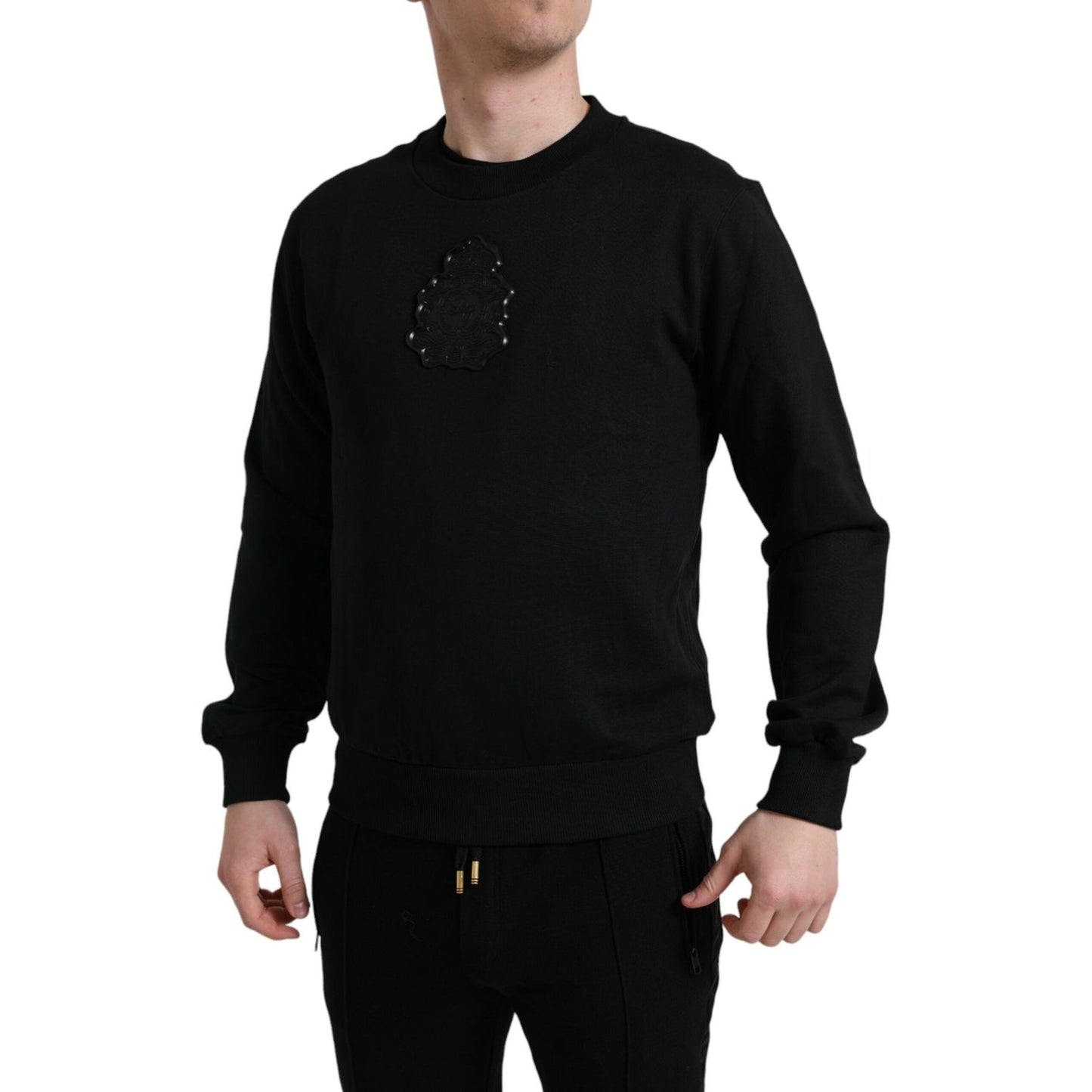 Dolce & Gabbana Elegant Black Cotton Pullover Sweater black-cotton-round-neck-pullover-logo-sweater