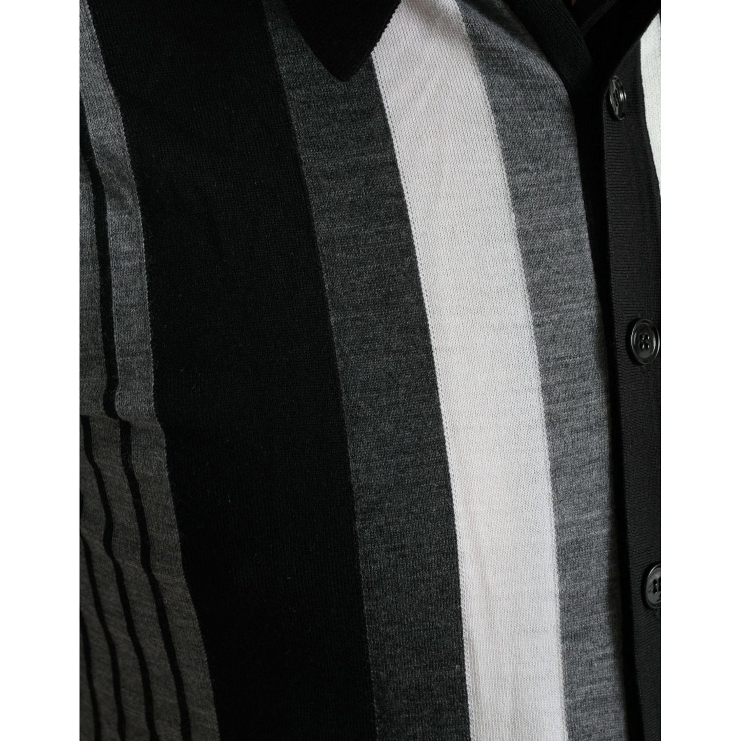 Dolce & Gabbana Elegant Striped Silk Blend Cardigan black-white-jumper-cardigan-polo-sweater