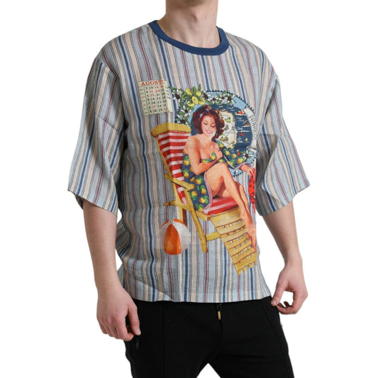 Dolce & Gabbana Elegant Linen T-Shirt with AGOSTO Motif multicolor-agosto-print-linen-t-shirt