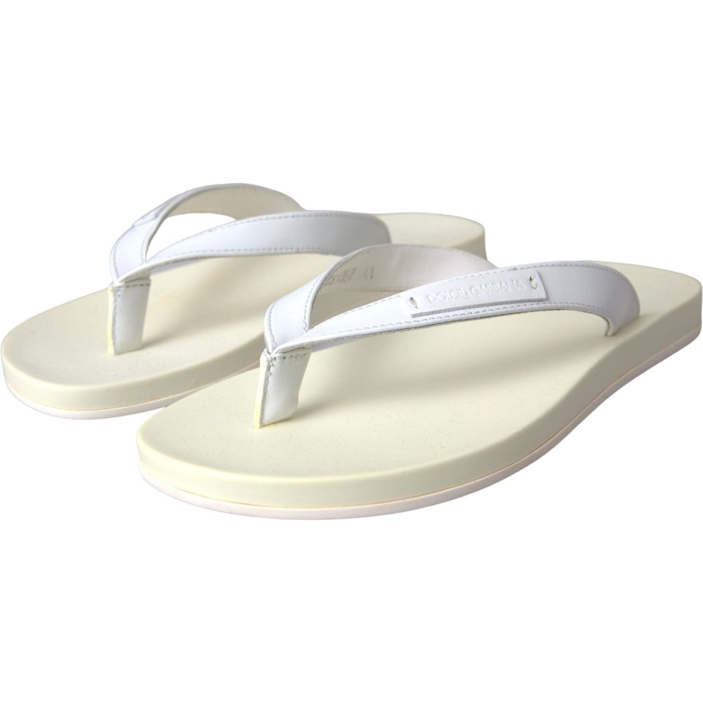 White Leather Slides Sandals Beachwear Shoes Dolce & Gabbana