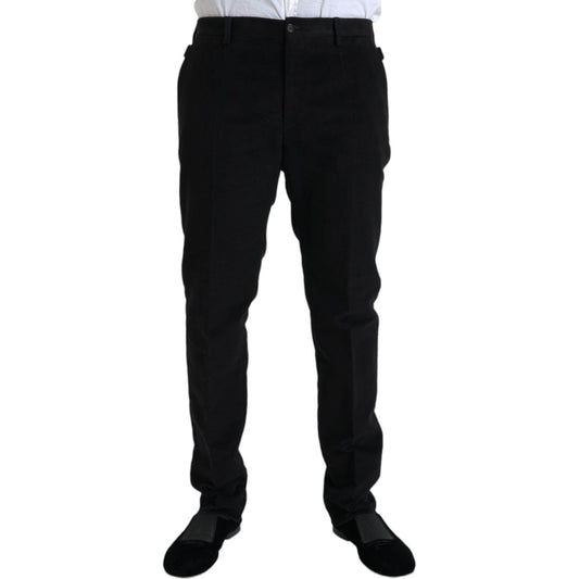 Black Cotton Velvet Skinny Pants