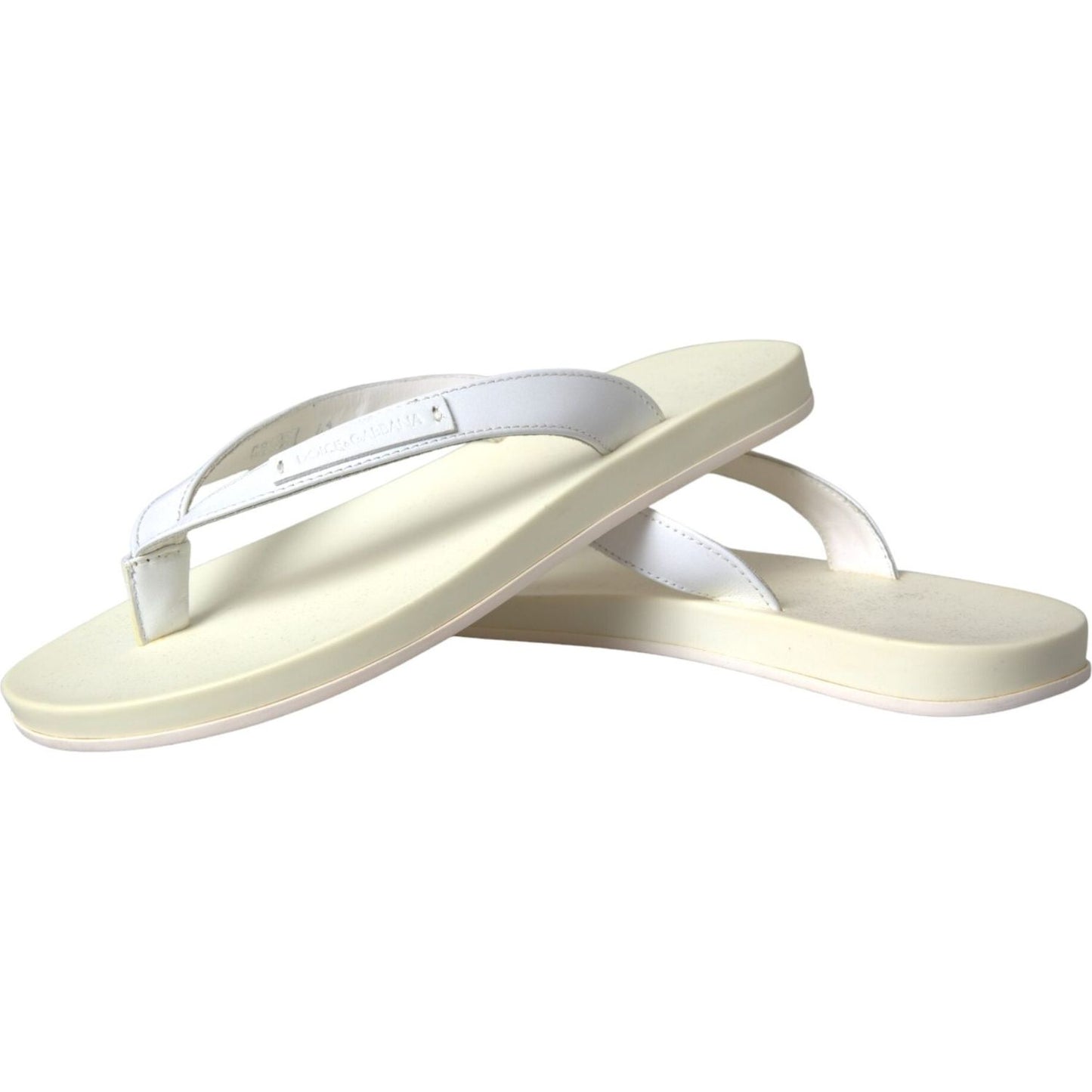 White Leather Slides Sandals Beachwear Shoes Dolce & Gabbana