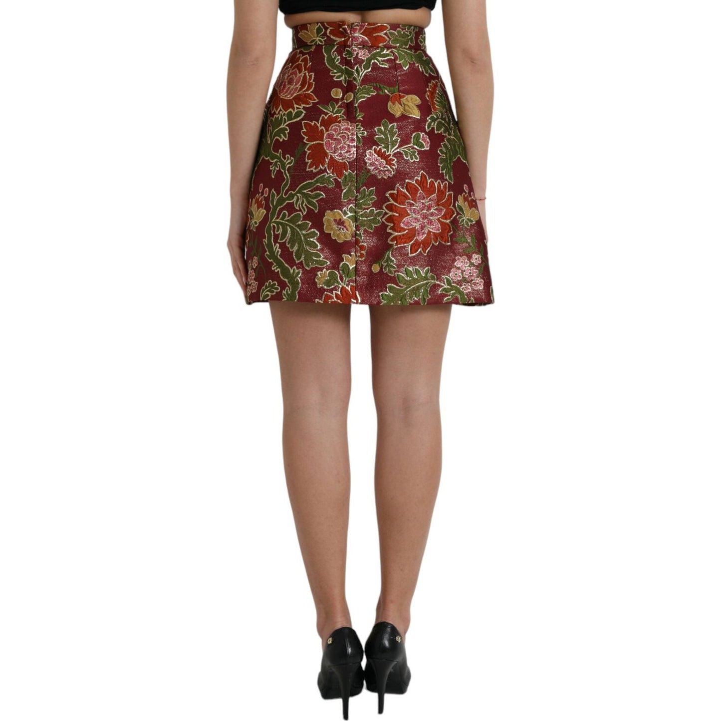 Dolce & Gabbana Maroon Floral Jacquard Mini Skirt maroon-floral-jacquard-mini-skirt