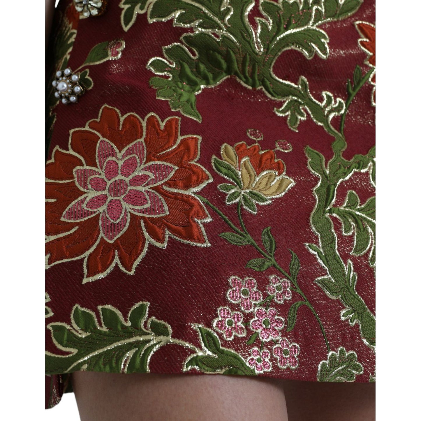 Dolce & Gabbana Maroon Floral Jacquard Mini Skirt maroon-floral-jacquard-mini-skirt