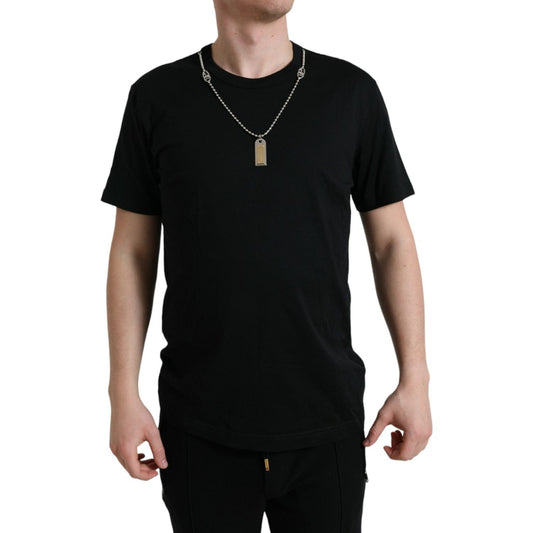 Dolce & Gabbana Sleek Cotton Round Neck T-Shirt with Chain Detail black-cotton-dog-tag-round-neck-t-shirt