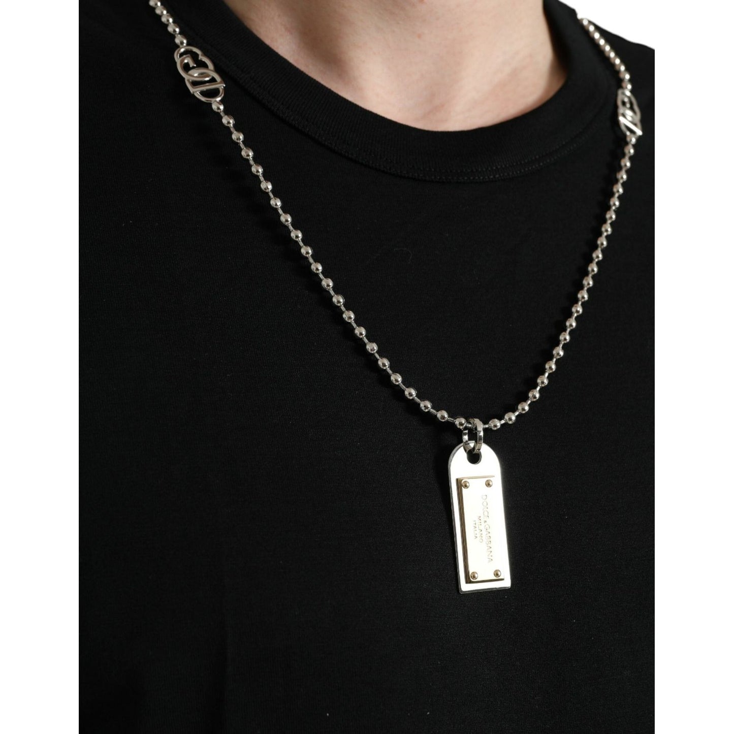 Dolce & Gabbana Sleek Cotton Round Neck T-Shirt with Chain Detail black-cotton-dog-tag-round-neck-t-shirt