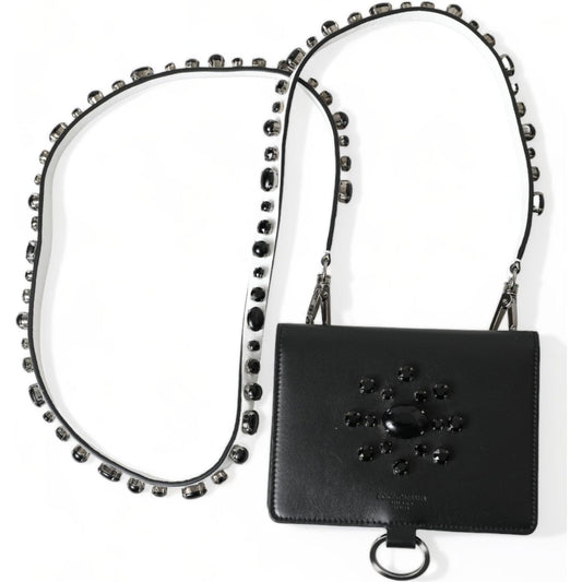 Dolce & Gabbana Elegant Black Leather Crystal Card Holder Wallet black-leather-crystal-embellished-card-holder-wallet