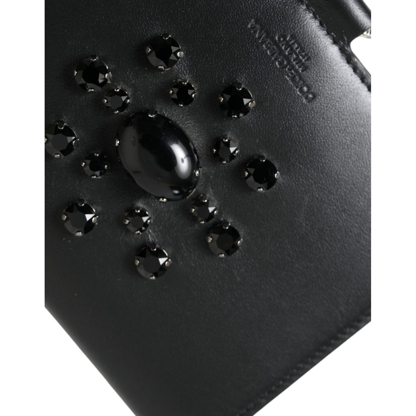 Dolce & Gabbana | Elegant Black Leather Crystal Card Holder Wallet| McRichard Designer Brands   