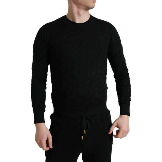 Dolce & Gabbana Elegant Silk Crewneck Sweater for Men black-silk-crew-neck-men-pullover-sweater
