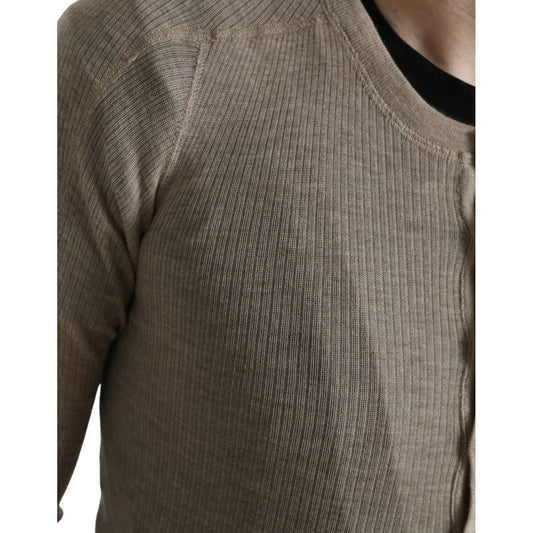 Dolce & Gabbana Elegant Beige Henley Cashmere Sweater henley-pullover-beige-cashmere-sweater