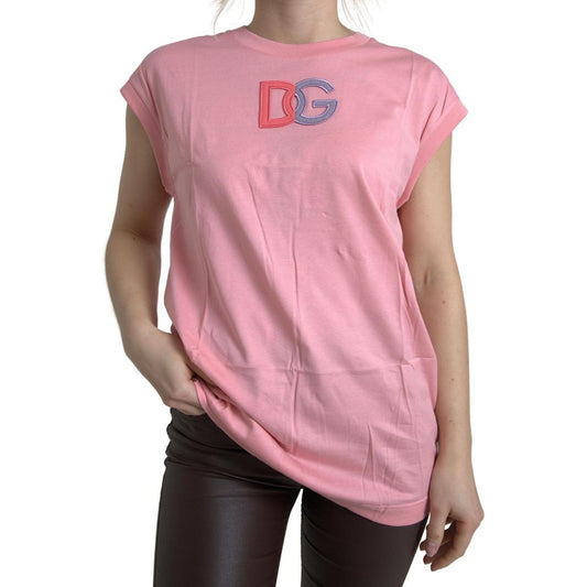 Dolce & Gabbana Elegant Pink Cotton Crew Neck Tank Top pink-cotton-dg-logo-crew-neck-tank-t-shirt