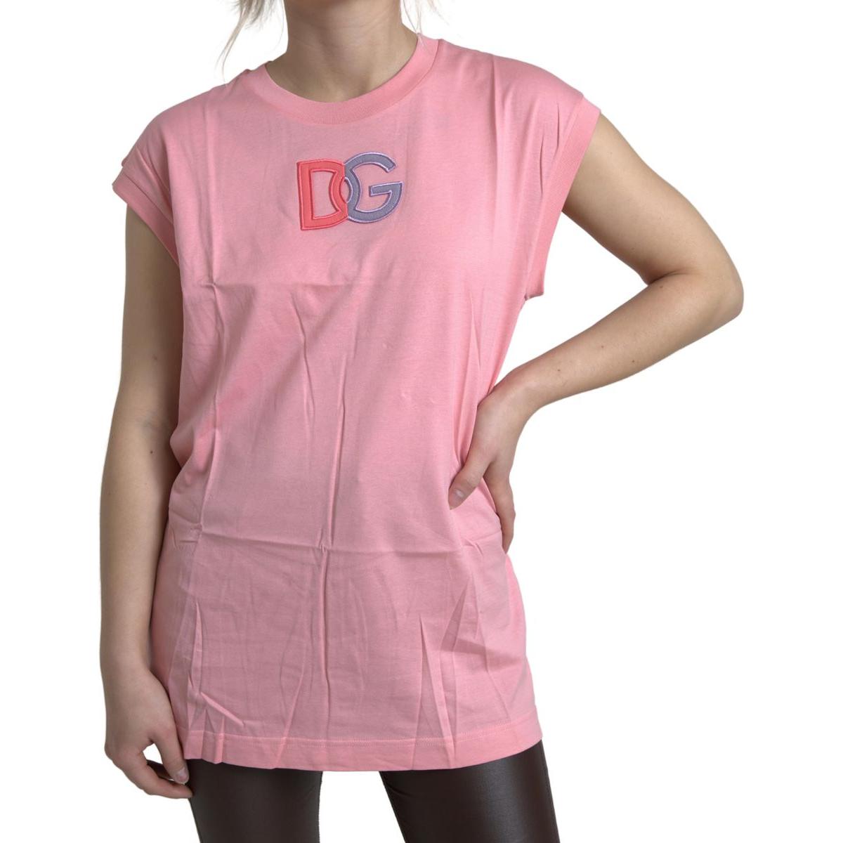 Dolce & Gabbana | Elegant Pink Cotton Crew Neck Tank Top| McRichard Designer Brands   