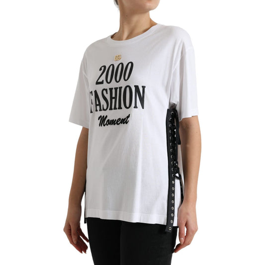 Dolce & GabbanaElegant White Lace-Up Cotton TeeMcRichard Designer Brands£519.00
